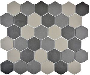 Mosaikfliese Keramik Hexagon grau dunkelgrau schwarz unglasiert MOS11B-2313-R10
