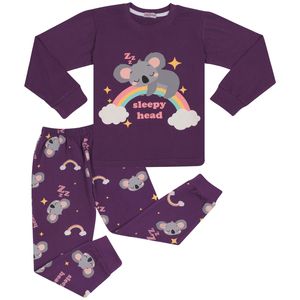 Kinder Mädchen Violett Sleepy head Koala Drucken 2 Stück Pyjama Satz 128