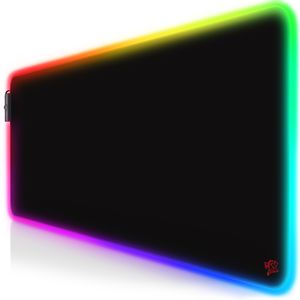 Titanwolf RGB Gaming Mauspad, Mousepad XL 800 x 300mm verbessert Präzision & Geschwindigkeit, Emblem rot