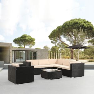 AREBOS Polyrattan Gartenmöbel Lounge Porto, Inkl. Sitzkissen, mit Sessel, 6 Personen, UV-beständiges Polyrattan-Geflecht, Tisch mit Glasplatte, Frei kombinierbar, Schwarz