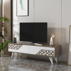 TV stolík Örkelljunga Lowboard 40 x 120 x 30 cm TV stolík s dvoma dvierkami TV skrinka biela / orech