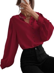 Blusen Mädchen Rund-Ausschnitt Tops Urlaub Langarmbluse Elegante Laternenhemden Hemden ,Farbe:Bordeaux,Größe:L