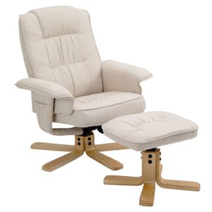 Relaxsessel CHARLY, schöner Fernsehsessel mit Hocker, bequemer Drehsessel mit verneigungsverstellbarer Rückenlehne, gepolsteter Polstersessel mit Stoffbezug in beige