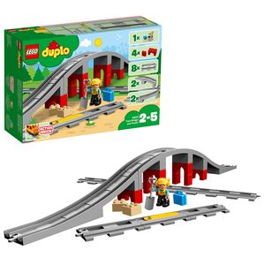LEGO 10872 DUPLO Eisenbahnbrücke und Schienen-Set, Kinderspielzeug mit Signalstein, Spielzeugeisenbahn für Kinder ab 2 Jahren