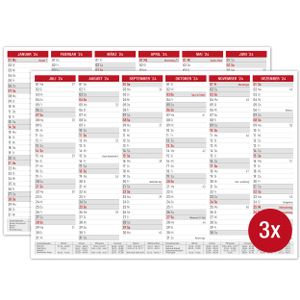 3x Tafelkalender 2024 A4 - Wandjahreskalender mit Ferien & Feiertagen | Jahreskalender, Wandkalender 2024 DIN A4 als Jahresplaner | Blattkalender 12 Monate