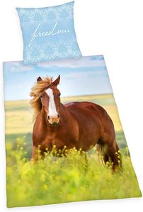 Horse - komplet pościeli z dwustronnym motywem Herding z flaneli, 135x200 i 80x80