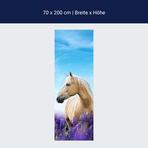 Türtapete Pferd in Lupinen Feld, Himmel, Lila M1170 – 70 x 200cm / selbstklebende Dekorfolie