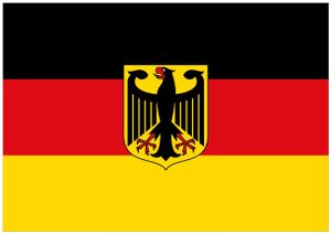 Wallario Poster - Deutsche Flagge mit Wappen, Kunstdruck Größe: 70 x 100 cm