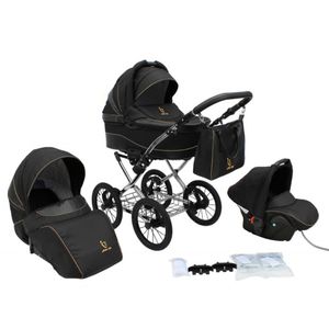 Lux4kids Retro Kinderwagen Classica 3in1 2in1 Isofix Luftreifen Speichenräder Chrom Black 05 3in1 mit Babyschale