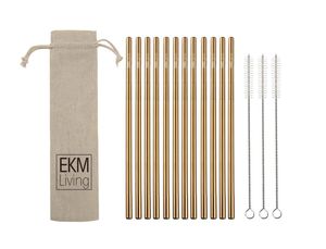 EKM Living Edelstahl Strohhalme 12er Set Kupfer gerade GmbH, Trinkhalme, bruchfest, wiederverwendbar, spülmaschinengeeignet, plastikfrei (Kupfer gerade, 12)