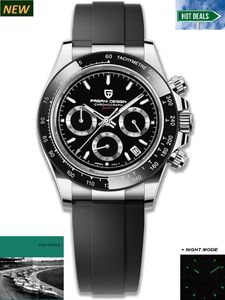 Pagani Design Herren Quarzuhr Einfache Chronographencode Uhr wasserdichte Keramik Uhrenring Edelstahl Uhrenkette (Rolex Homage)