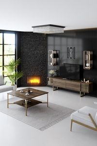 Skye Decor, Gold Line - Walnut, Gold, Wohnzimmer, Wohnzimmermöbel-Set, Nussbaum, 180 x 48 x 30 cm