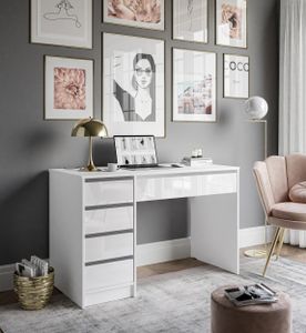 Schreibtisch MADA Weiß / Weiß hochglanz