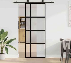 vidaXL Drzwi przesuwne z okuciem 76x205 cm szkło hartowane i aluminium
