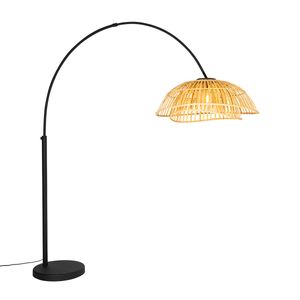 QAZQA - Orientalisch Orientalische Bogenlampe schwarz mit natürlichem Bambus - Pua I Wohnzimmer I Schlafzimmer - Bamboo Länglich - LED geeignet E27