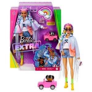 Barbie Extra Puppe mit geflochtenem Regenbogen-Zopf, inkl. Haustier