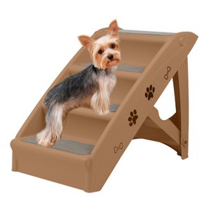 LZQ Hundetreppe für kleine Hunde 4 Stufen Haustiertreppe bis max.75 kg Hunderampe Faltbare Treppe für Bett & Couch, Auto, Tiertreppe, Braun