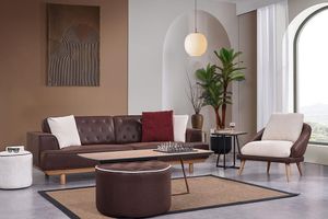 Braun-Weiße Sofagarnitur Wohnzimmer Dreisitzer Luxus Sessel 2tlg Set JVmoebel