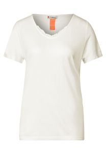 Street One V-Neck Shirt mit Spitze, off white