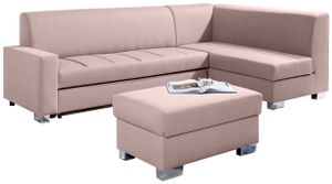 Ecksofa Wohnzimmer - Wohnlandschaft - L-Form Couch mit Schlaffunktion - Bettsofa - Wohnzimmer L Couch - Polstersofa mit Bettkasten und Hocker - MIX - Rosa