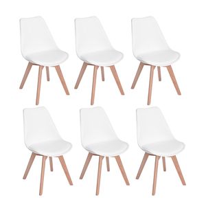IPOTIUS Sada 6 jídelních židlí s masivní bukovou nohou, skandinávský design Čalouněné kuchyňské židle Židle dřevo, bílá, jídelna, židle kuchyně, židle do obývacího pokoje, čalouněná židle, židle Shell