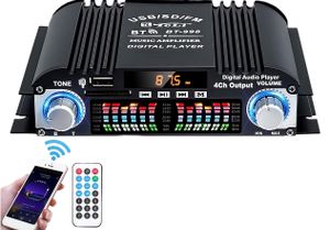 1600W HiFi 4-Kanal Verstärker, Bluetooth 5.0 Stereo Vollverstärker DC 12 V Lautsprecher FM USB SD