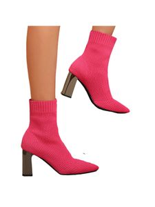 Damen Stiefel Pumps Spitze Toe Sockenstiefel Anti Slip Mittlere Kalb Elastischer Schuhe Rose Rough Ferse,Größe:EU 40