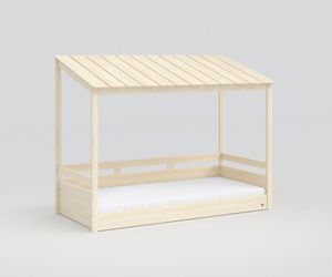 Montessori Hausbett 90x200 cm Braun, Matratze:ohne, Auszug:mit Ausziehbett