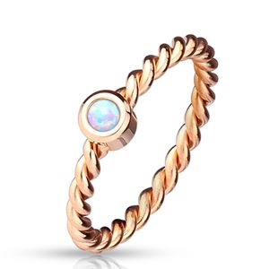 viva-adorno Gr. 58 (18,4 mm Ø) Fingerring Edelstahl Damen Ring Rosegold geflochten Opal Damenring gedreht RS57op