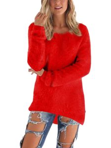 Damen Winter warmer Plüschpullover lässiges Langarm-Top,Farbe: Roter,Größe:3XL