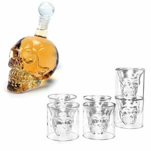 7-teiliges Schädel-Glasbecher Schädel-Whisky-Glasbecher-Set – 700 ml Dekanter Karaffe – 75 ml 6 Gläser – für Barkeeper-Kit