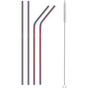 LAMART LT7053 Slamky set 5 ks z prvotriednej nehrdzavejúcej ocele,  kefka pre čistenie slamiek, vhodné do umývačky riadu, farebné,  Ø 0,6 cm; výška 21,5 cm