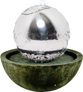Köhko 50 cm Kugelbrunnen 21009 aus Edelstahl mit LED-Beleuchtung  und Harzbecken