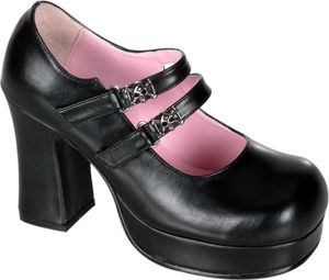 GOTHIKA-09 DemoniaCult Damen Riemchen Plateau Pumps schwarz Lederoptik Totenkopf