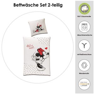 Partnerbettwäsche Mickey & Minnie Mouse 135x200 80x80 cm aus 100% Baumwolle