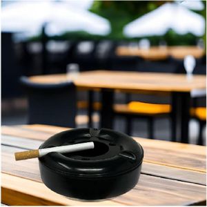 Aschenbecher Sturmaschenbecher Windaschenbecher Schwarz mit Drehverschluss für Zigaretten Ø 12 cm 6 Stück Set