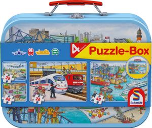 Puzzlebox Verkehrsmittel 4 Kinderpuzzle im Metallkoffer 2x26 und 2x48 Teile