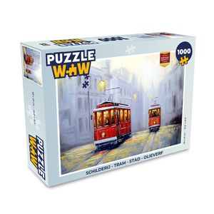 MuchoWow® Puzzle 1000 Teile Gemälde - Straßenbahn - Stadt - Öl - Erwachsene - Rätsel