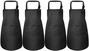 4 Stück Schwarz Kinder Schürze Set, Kinder Verstellbare Kochschürze mit 2 Taschen für Jungen Mädchen, Kind Küchenschürzen für Küche Kochen Malerei Backen (7-13 Jahre)