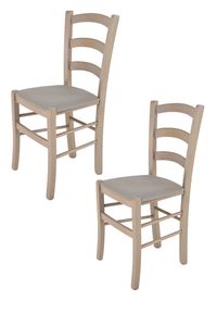 t m c s Tommychairs - 2er Set Stühle VENICE für Küche und Esszimmer, robuste Struktur aus lackiertem Buchenholz in Anilinfarbe Hellgrau und gepolsterte Sitzfläche mit STOFF in der Farbe Gämsebraun bezogen
