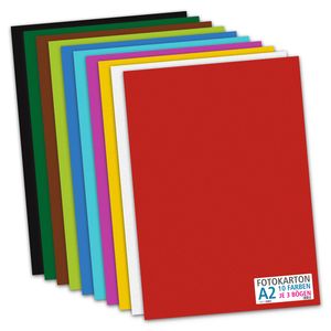itenga Fotokarton - DIN A2 - 300 g/qm 30 Blatt - 10 Standardfarben - pro Farben je 3 Blatt