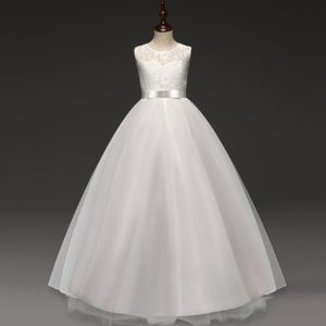 Kinder Spitzenhochzeitsabendkleid Partykleid Blumenmädchen Tüll Prinzessin Kleid Größe:140 Weiß