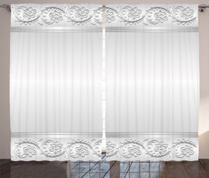 ABAKUHAUS Silber Rustikaler Gardine, Klassisches Brautblumenmotiv, Schlafzimmer Kräuselband Vorhang mit Schlaufen und Haken, 280 x 175 cm, Weiß und Grau