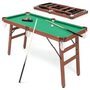 COSTWAY Billardtisch Klappbar, Billiard Tisch inkl. 2 Queues, 16 Billard, 2 Kreiden, Dreieck, Bürste, 138 x 67 x 79,5 cm