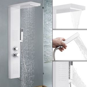 LZQ Duschpaneel Duschsystem Edelstahl Gebürstet Duscharmatur Duschset mit Regendusche, Massagedusche, Wasserfalldusche, Handbrause Weiß