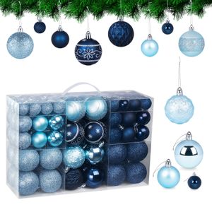 100-teiliges Weihnachtskugel Set - Funkelnde Christbaumkugeln für den Weihnachtsbaum Dunkelblau/Hellblau