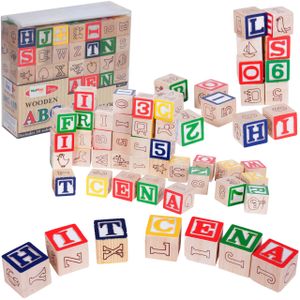 MalPlay Bausteine aus Holz | ABC Klötze | 50 Alphabet Bausteine | Lernspielzeug | Bauklötze Spielzeug Hochbau | Kreativität Geschenk für Kinder ab 2 Jahren | Jungen und Mädchen