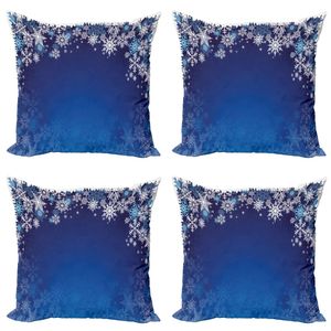 ABAKUHAUS Weihnachten Kissenbezug Set (4 Stück), verschiedene Schneeflocken, Moderner Doppelseitiger Digitaldruck, 45 cm x 45 cm, Blassblau Marineblau