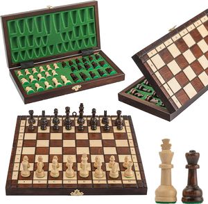 ACADEMIC malá drevená cestovná šachová súprava Ručne vyrobená klasická šachová súprava pre deti a dospelých (30 cm)