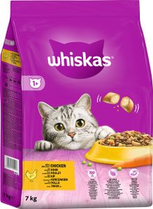 Whiskas Adult 1+ Trockenvollnahrung für ausgewachsene Katzen mit Huhn - 7kg